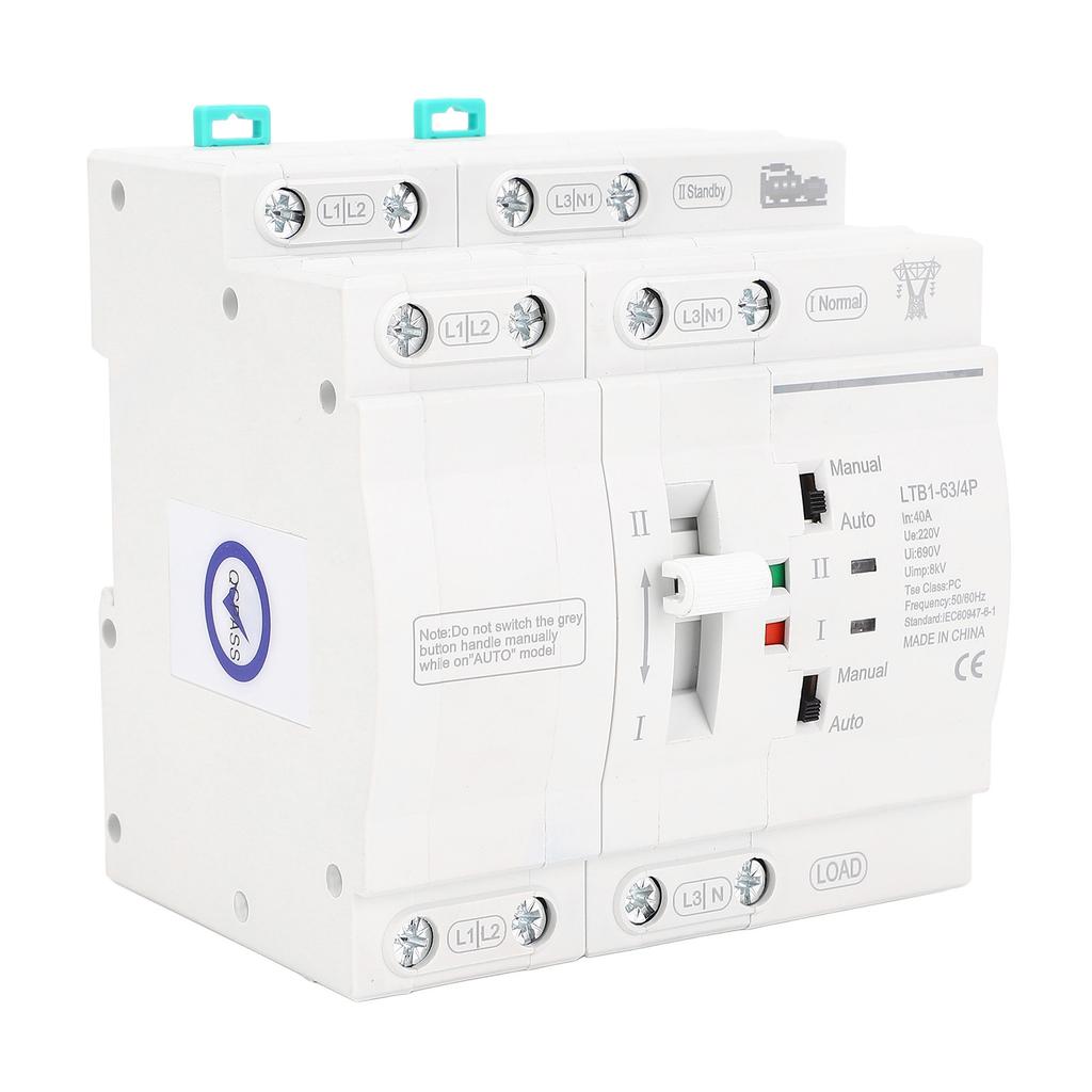 Double Power Transfer , Automatic 40A 4P Uninterruptible Power Transfer for Generator, Manual Transfer , DIN Rail Mounting