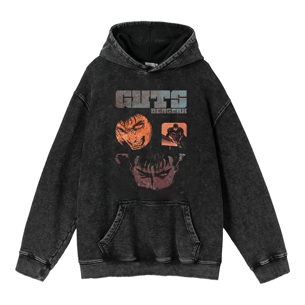 440G Heavy Washed Retro Animation Street Retro Cotton Sweater, Street Tide Hooded Sweater
