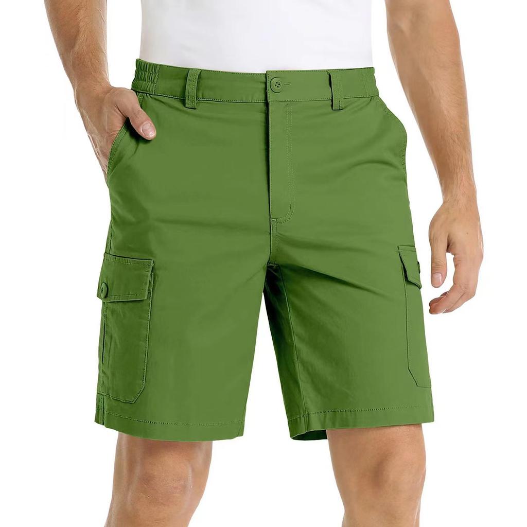 Pantaloni Cinci Bărbați Culoare Solidă Casual Workwear cu Buzunare Multiple Pantaloni Scurți Drepți de Vară