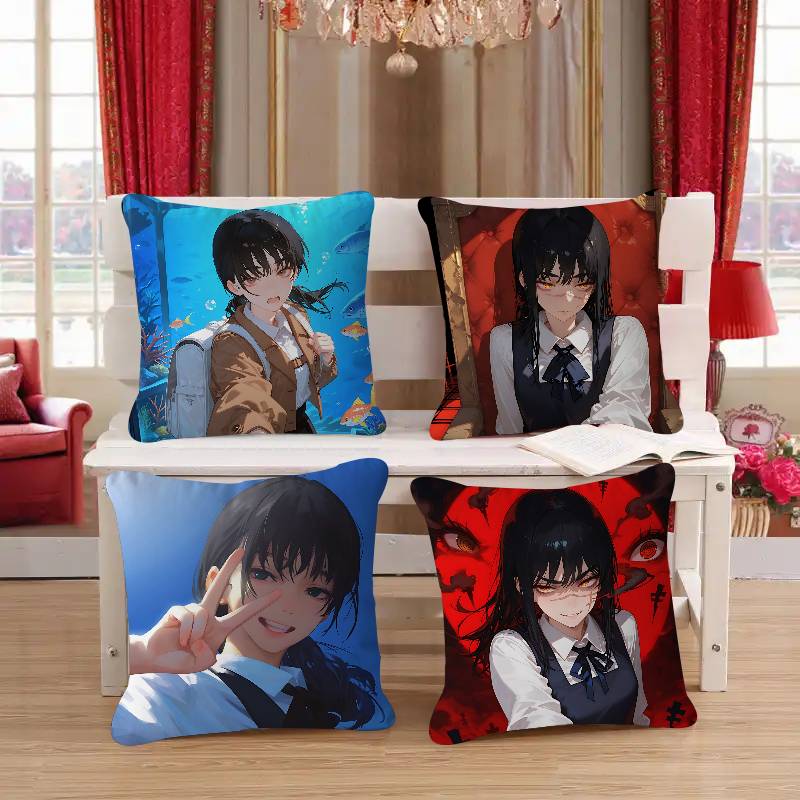 Chainsaw-Man Mitaka Asa Decorative Room Aesthetics Pillow Case Home Decor Bedroom Sofa Bed Couch Pillow Cover 45x45