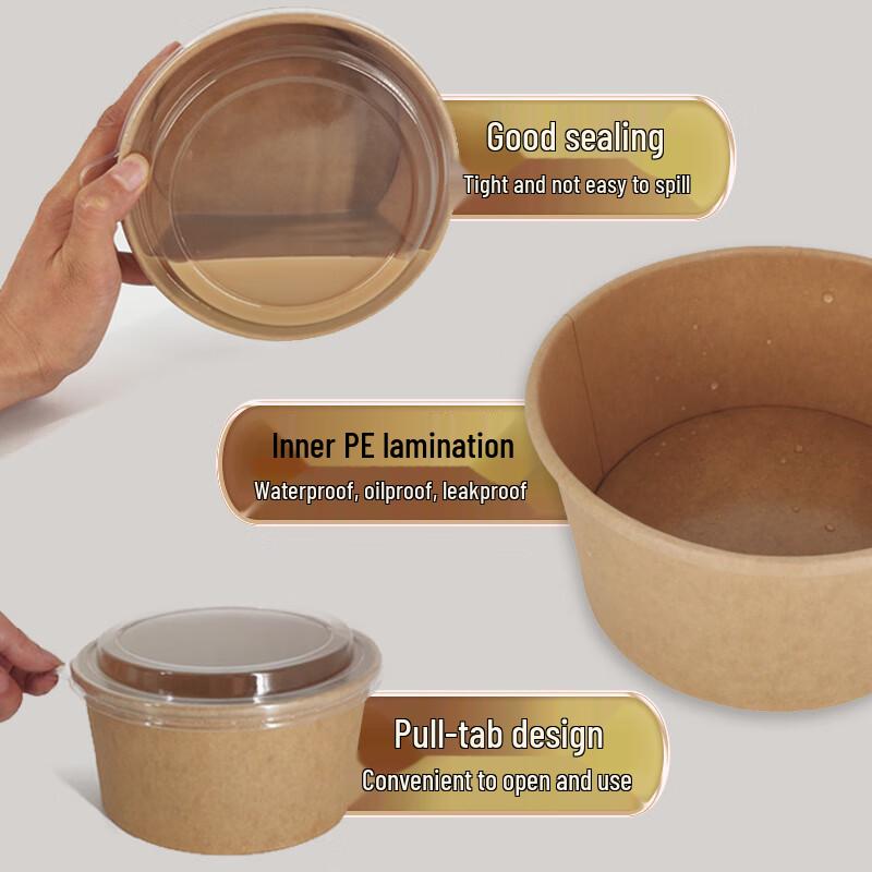 Disposable Kraft Paper Salad Bowls with Lids