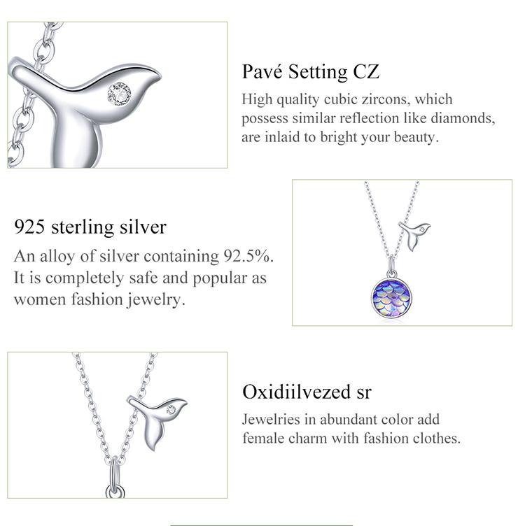 BAMOER 925 Sterling Silver Delicarte Fishtail Scale Pendant Necklaces for Women Adjustable 17.7 Inches Chain Necklaces