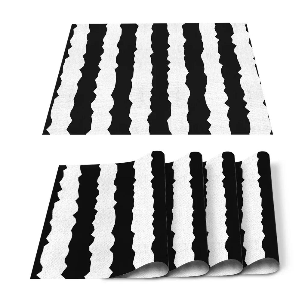 1PC Black White Stripes Pattern Table Mat Kitchen Decoration Placemat   For Wedding Dining Accessories
