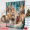 2pcs 2D flat printing Merry Christmas Popular Window Drapes Christmas sleigh Versatile 100% Polyester Without Electricity