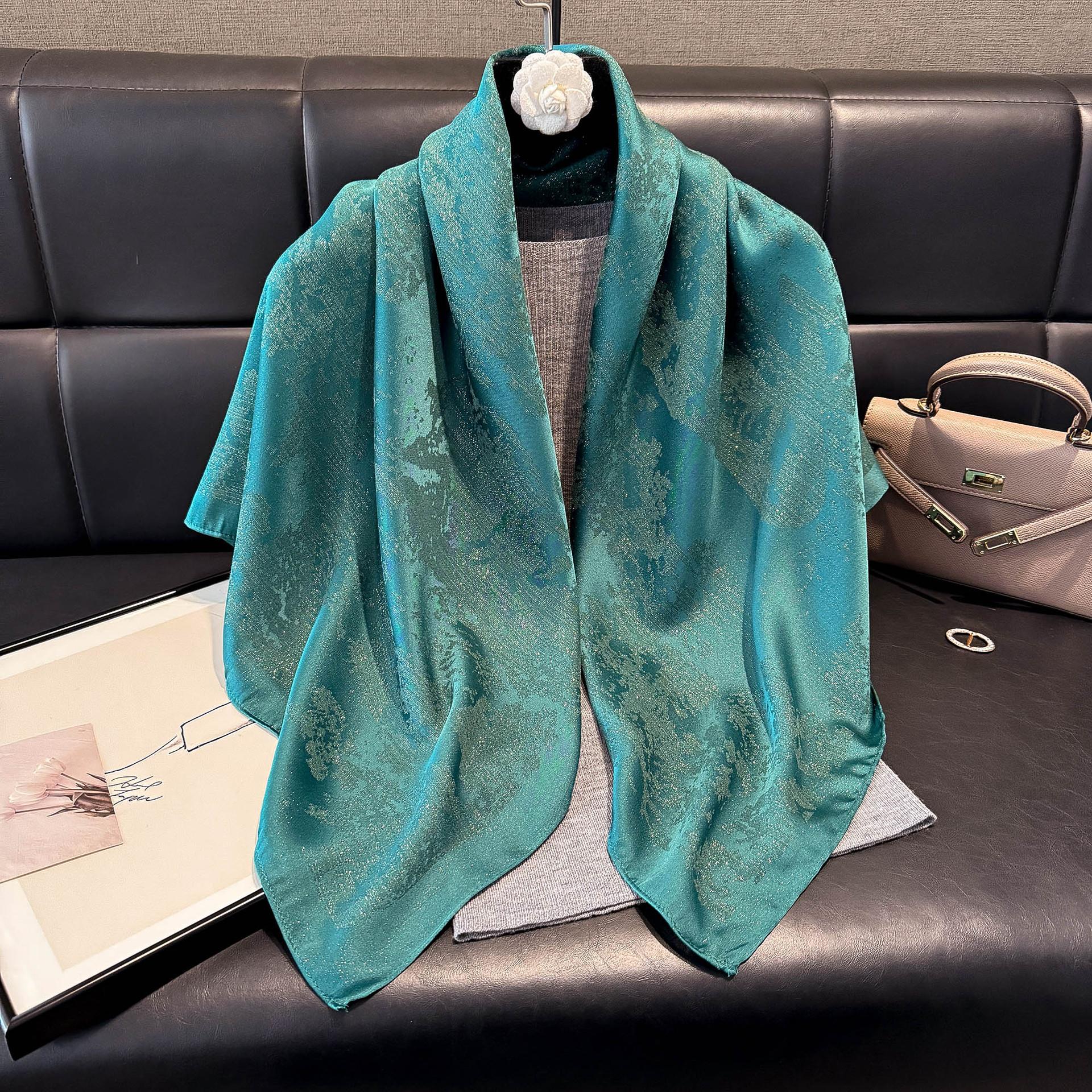 

Весенне-летний шарф из искусственного шелка, шарф из тенселя, хлопка и шелка, модный, высококлассный, универсальный, женский, можно носить как шаль 90*90 зелёный