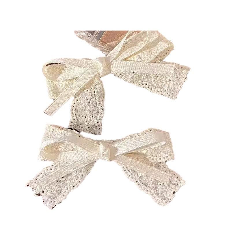 Gentle White Lace Bow Duckbill Clip for Bangs & Ponytails