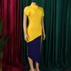 YYFS Women's Fashion Summer Spring Solid Color Print Short Sleeve High Neck High Waist Casual Dresses
