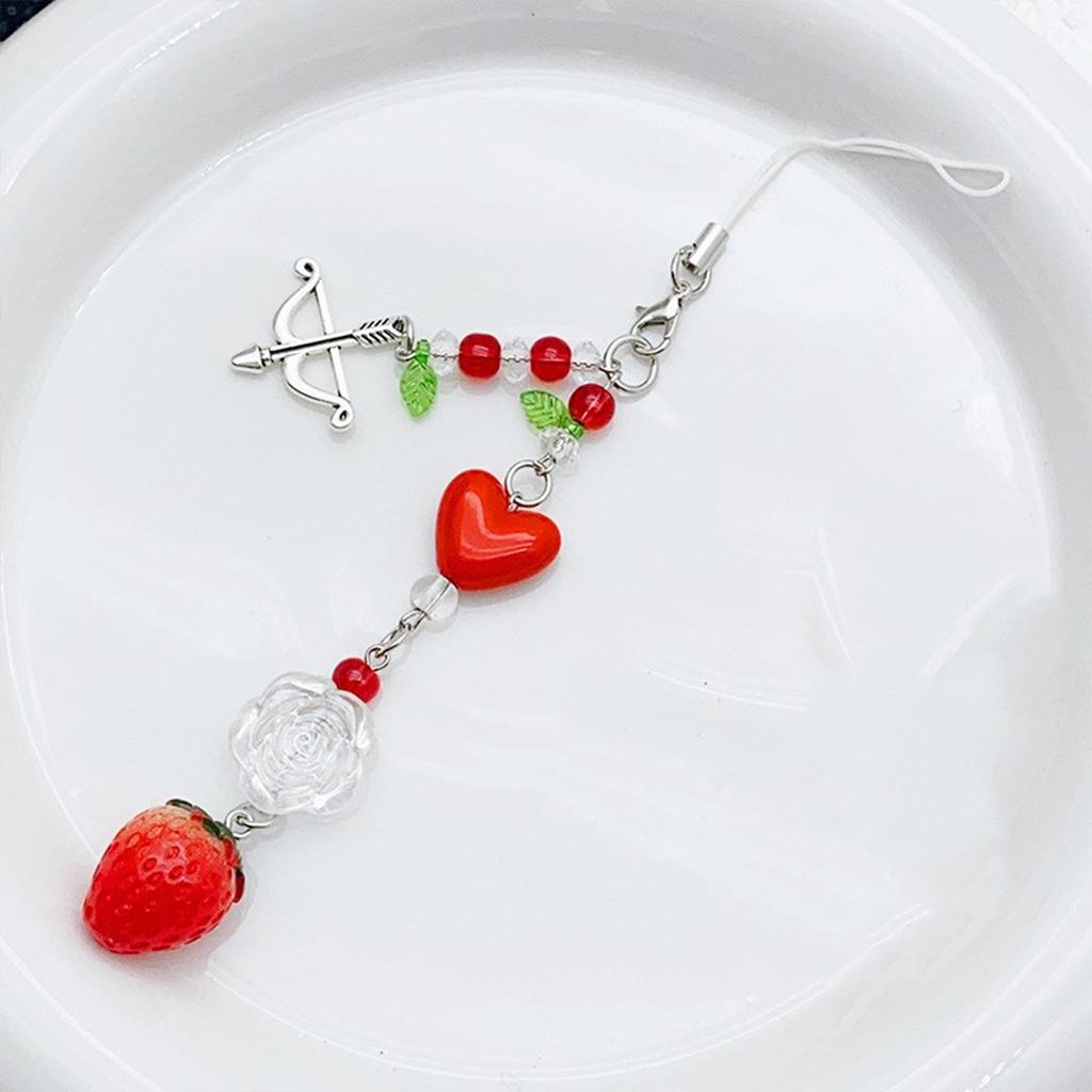 Tomato Strawberry Pendant Sweet Phone Chain Strap Hangings Decoration Keychain Lanyard Small Gift for Women Girls