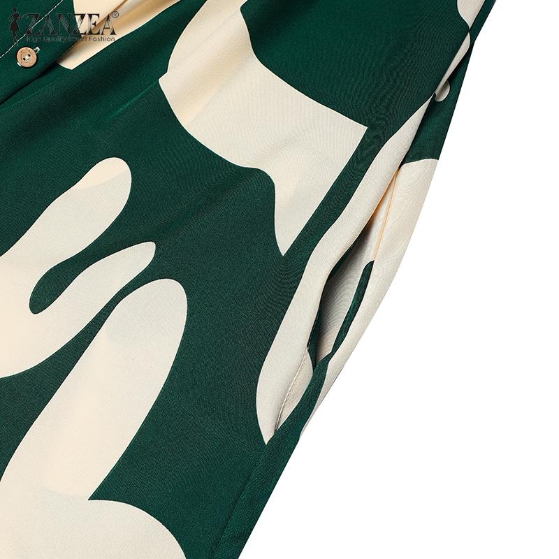 ZANZEA Women Casual Turn Down Collar Short Sleeve Print Dress