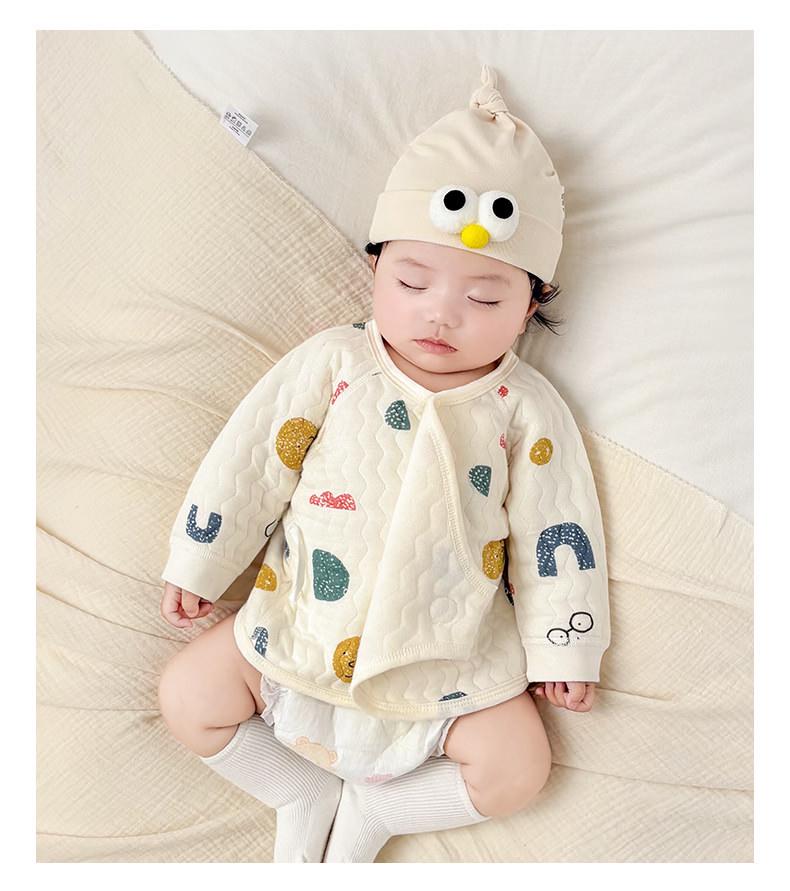 Tagless Pure Cotton Newborn Half-Back Clothes, Monk Style Top for Boys & Girls, Autumn/Winter Pajamas
