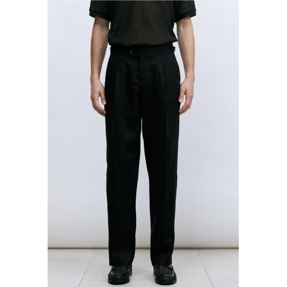 H M Linen Blend Suit Pants Regular Fit Black