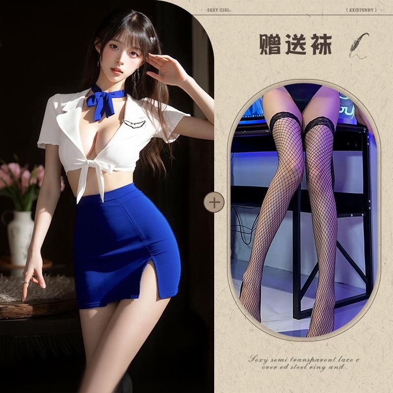 Sex lingerie pure desire stewardess uniform sexy deep V free suit cosplay temptation
