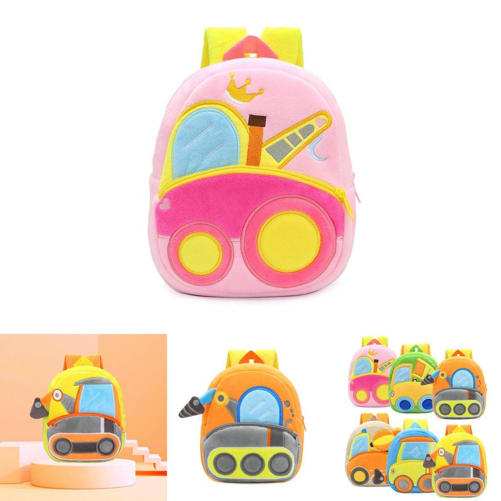 Adorable Kids Plush Backpack With Cartoon Excavator Design For Toddlers And Kindergarten