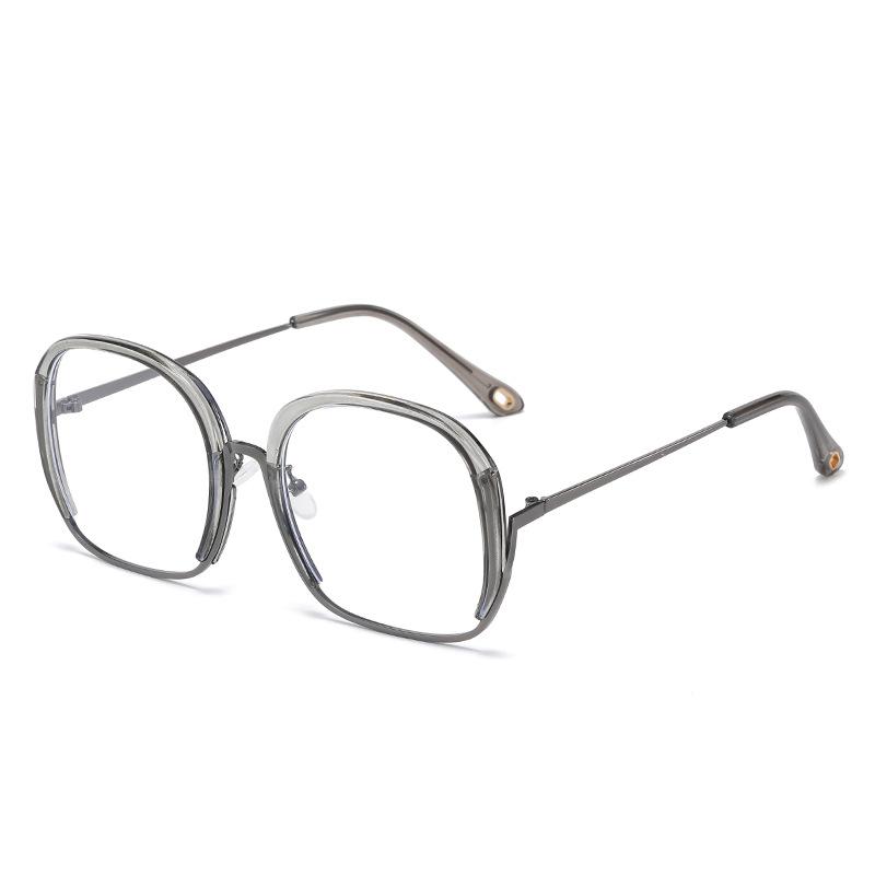 68040 Metal Half-Circle Large-Frame Glasses Frame, Plain Men'S And Women'S Anti-Blue Flat Glasses