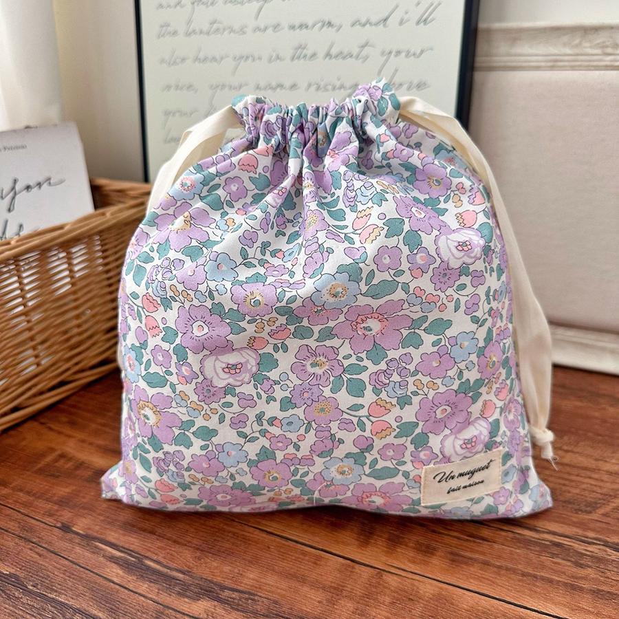 1pcs Forest Style Handmade Floral Cotton Drawstring Bag Vintage Storage Pouch for Underwear Travel Organizer Pouch