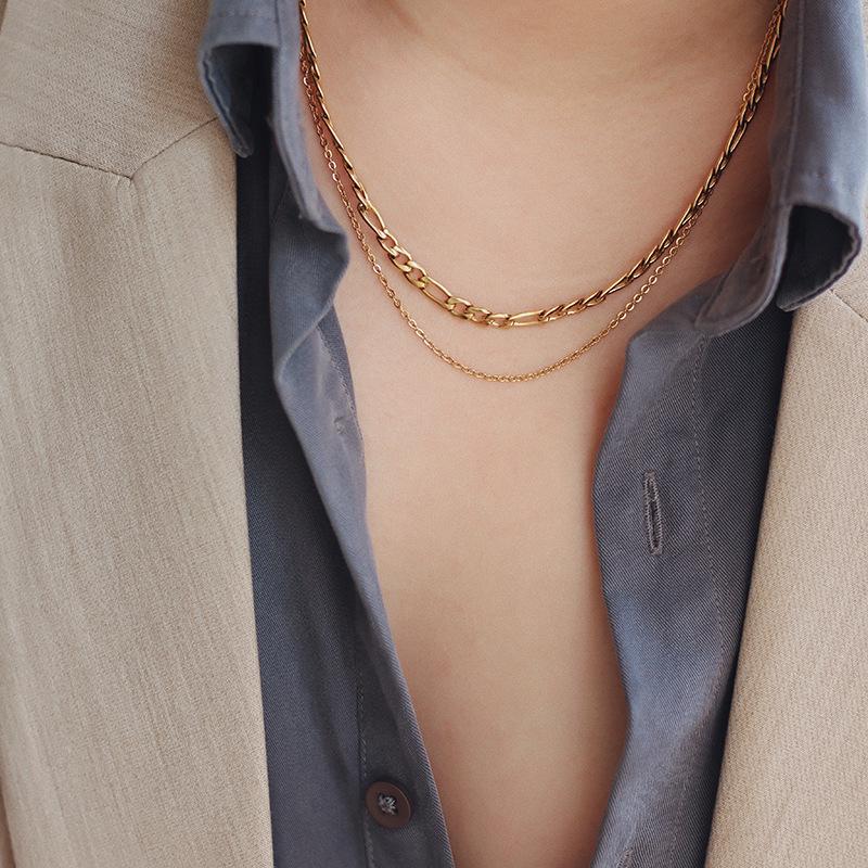 Double Layer Figaro Chain Necklace: Bestselling Titanium Steel Clavicle Accessory for Women