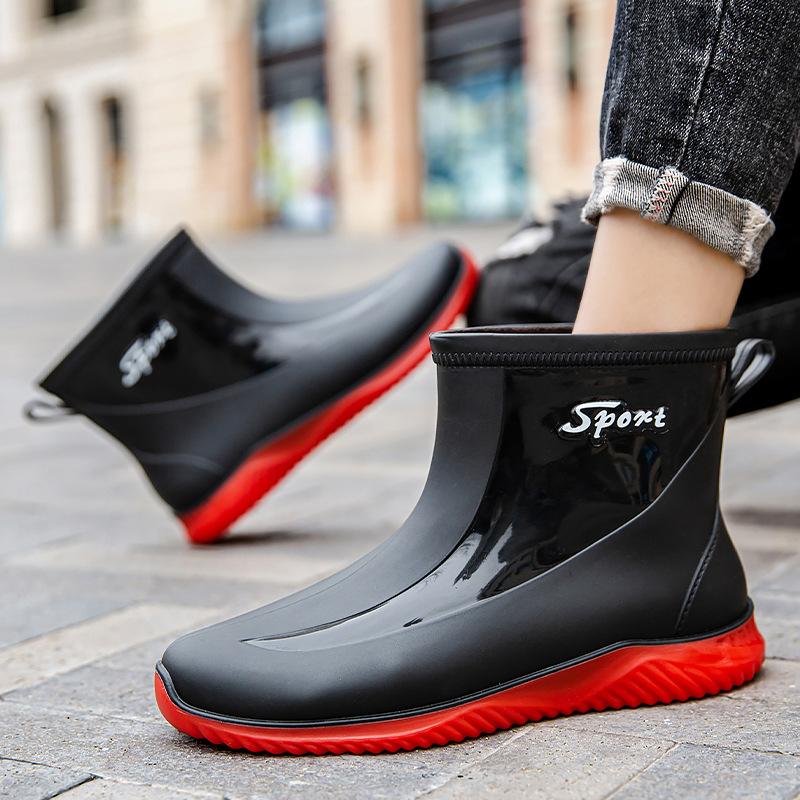 Water shoes anti-men's rain shoes thickened water boots short tube car wash fishing high-end rain boots rubber shoes