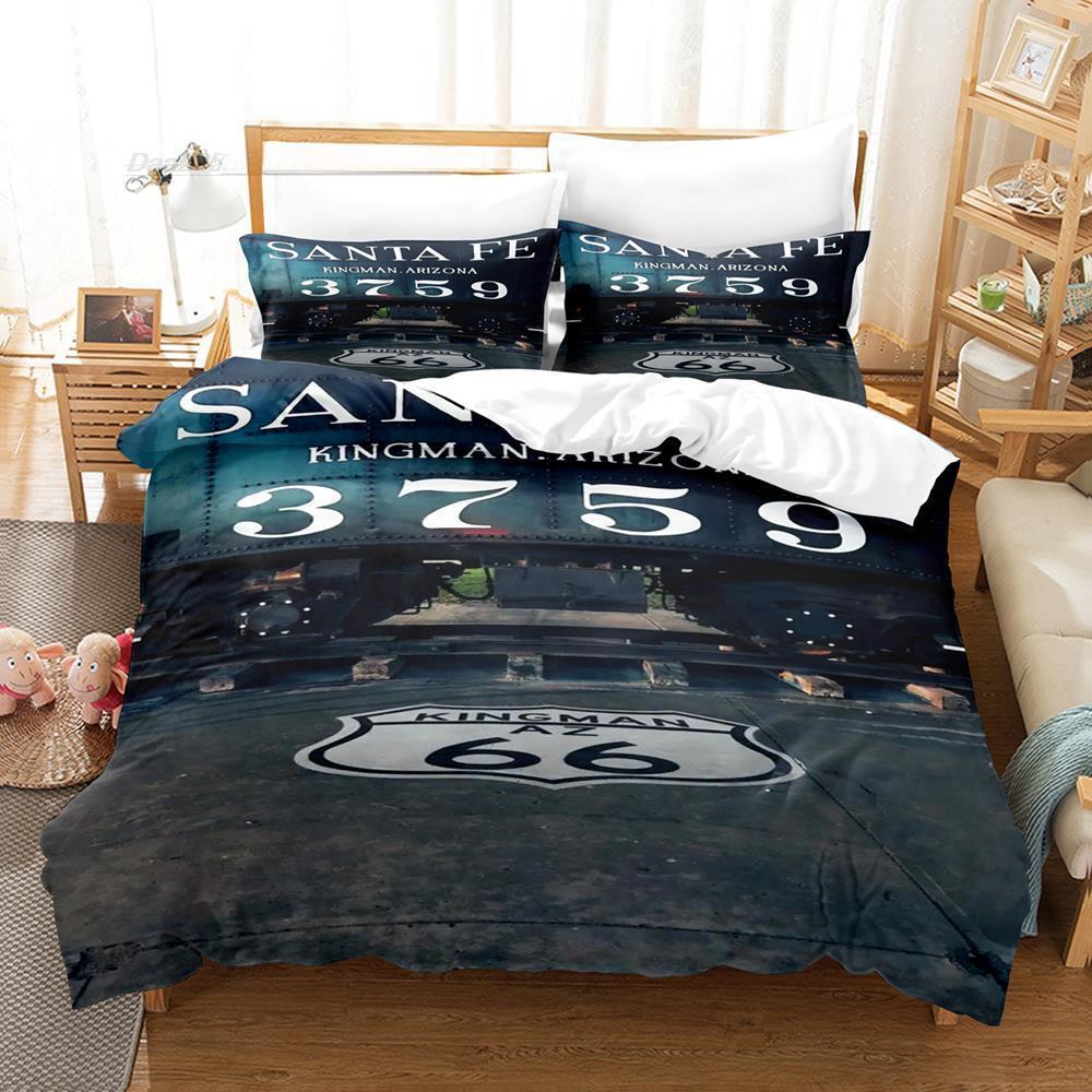 

Route 66 Bedding Set Single Twin Full Queen King Size Bed Set Adult Kid Bedroom Duvet Cover Sets 3D Print Fashion Bed Sheet Set EU single(135x200cm)