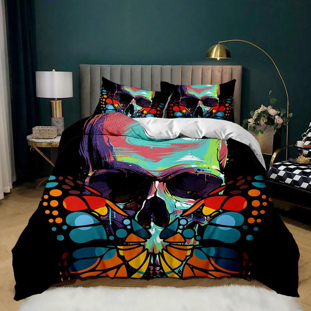 Skull Duvet Cover Red Rose Skeleton Queen Floral Skeleton Traditional Mexican Halloween Double Queen King Qulit Cover