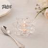 Talos Crystal Lotus Flower Tealight Candle Holders, Glass Tea Light Candlestick Decor with Deep Grooved Plate, Multifunctional Decoration for