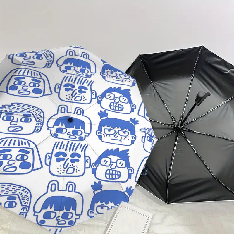 1PC Cartoon Faces Umbrella-8-Rib Reinforced Portable Folding Travel Suitable for All Seasons Outdoor Daily Use-J341