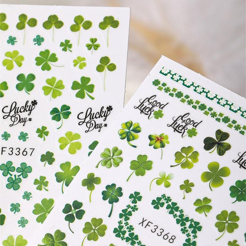 Saint Patrick’s Day Nails Art Stickers Green Shamrock Nails Decals Adhesive Nail Sticker Nails Art Decoration
