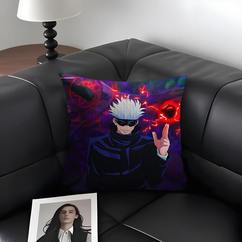 J-Jujutsu Kaisenn Go-Jo Satoru Cushion Cover Natural Linen Organic Fabric Double-Sided Printing Sofa Home Decor Gift Pillow Case