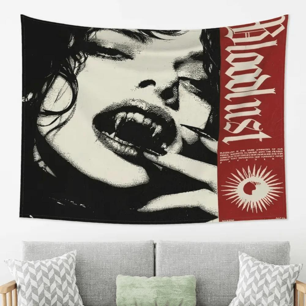 Gothic Vampire Tapestry Wall Hanging, Dark Fantasy Art Home Decor, Fabric Poster For Bedroom, Living Room, Dorm & Party