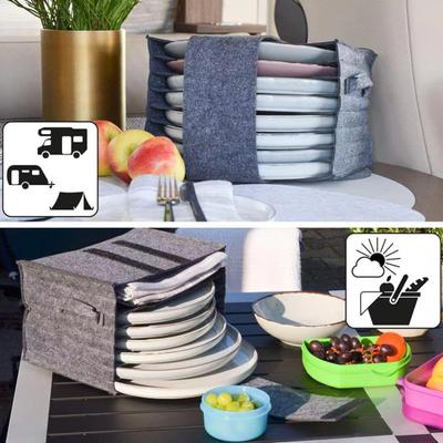 Felt Plate Cup Storage Bag 8 Plates 6 Cups Lightweight Outdoor Dish Carrier Adjustable Flap Storage Organizer for Picnic Camping
