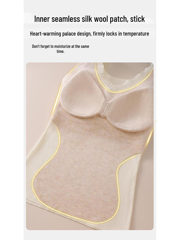 Lace Tila Cashmere Silk Vest: Brushed, Heat-Retaining Warm Fleece with Chest Pads for Women – Perfect for Autumn and Winter