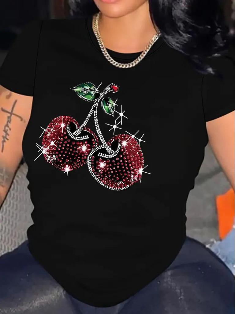 Women's Cherry Print Short-Sleeve Top with Free Shipping