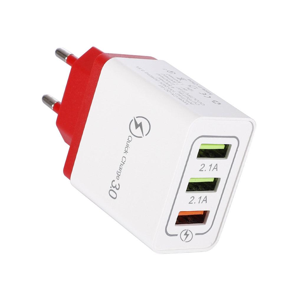 QC3.0 3-Port USB Fast Charger with EU/US Plug for Smartphones