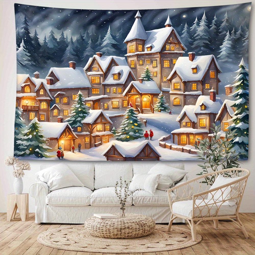Joyful Ambiance, Christmas Tree & Festive Town Tapestry - Versatile Wall Hanging for Home Decor, Perfect for Bedroom, Living Room, and Outdoor Use - D