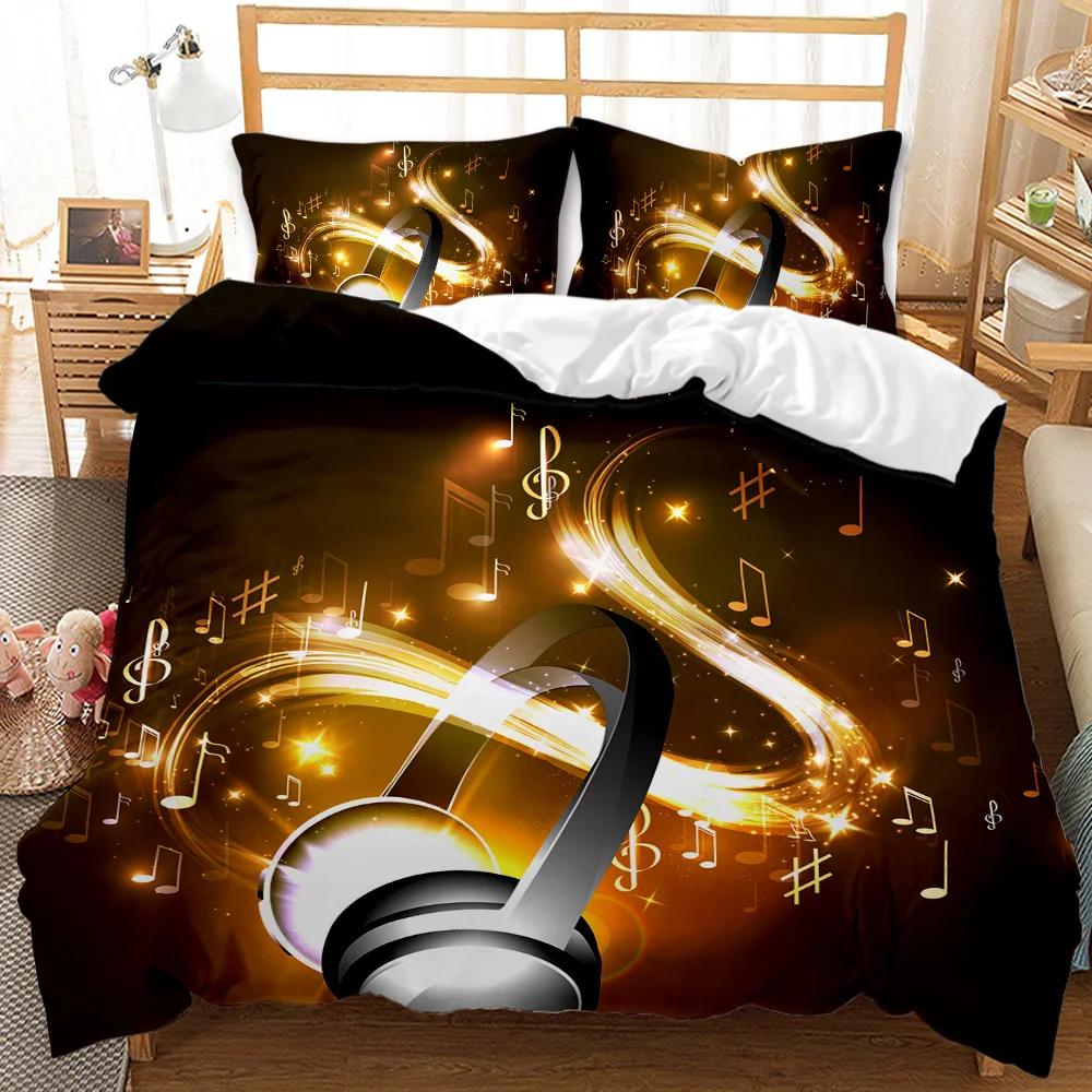 Headphones Duvet Cover Rock Music Melody Note Bedding Set Cool White Headset Boys Double Queen King Size Polyester Qulit Cover