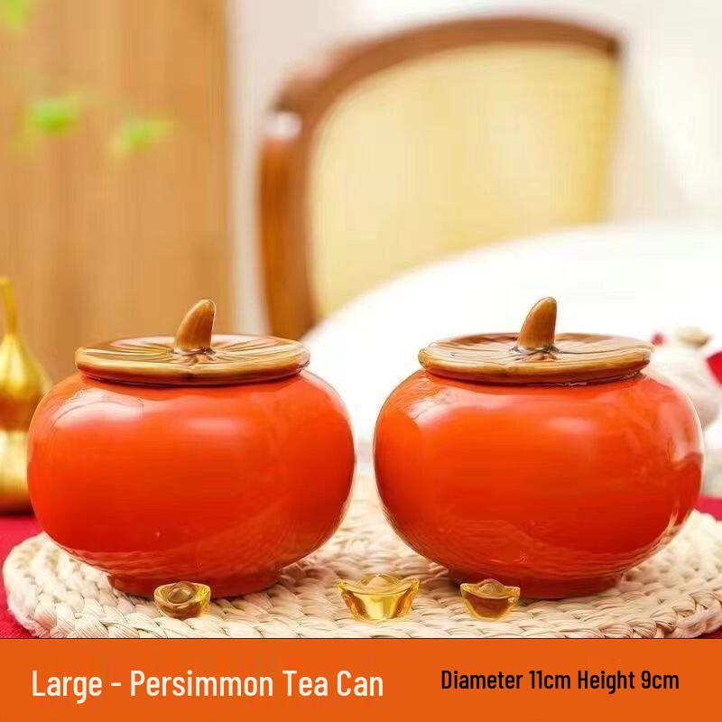 Ruyi Persimmon Ceramic Tea Can: Sealed Canister for Tea, Home Decor & Wedding Souvenir