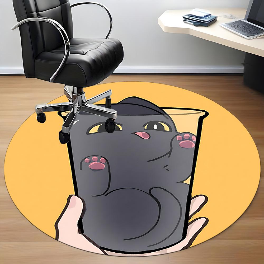 1pc Cat Cup Picture Office Round Area Rug, Indoor Mat Suitable ForOffice, Under Office Chairs Bedroom Living Room Home Decor, Room Deco,  n49