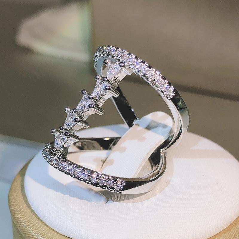 925 Silver Geometric Zircon Ring Ladies Party Jewelry Irregular Ring "Z" Unisex Wedding Cookic Jewelry Gift