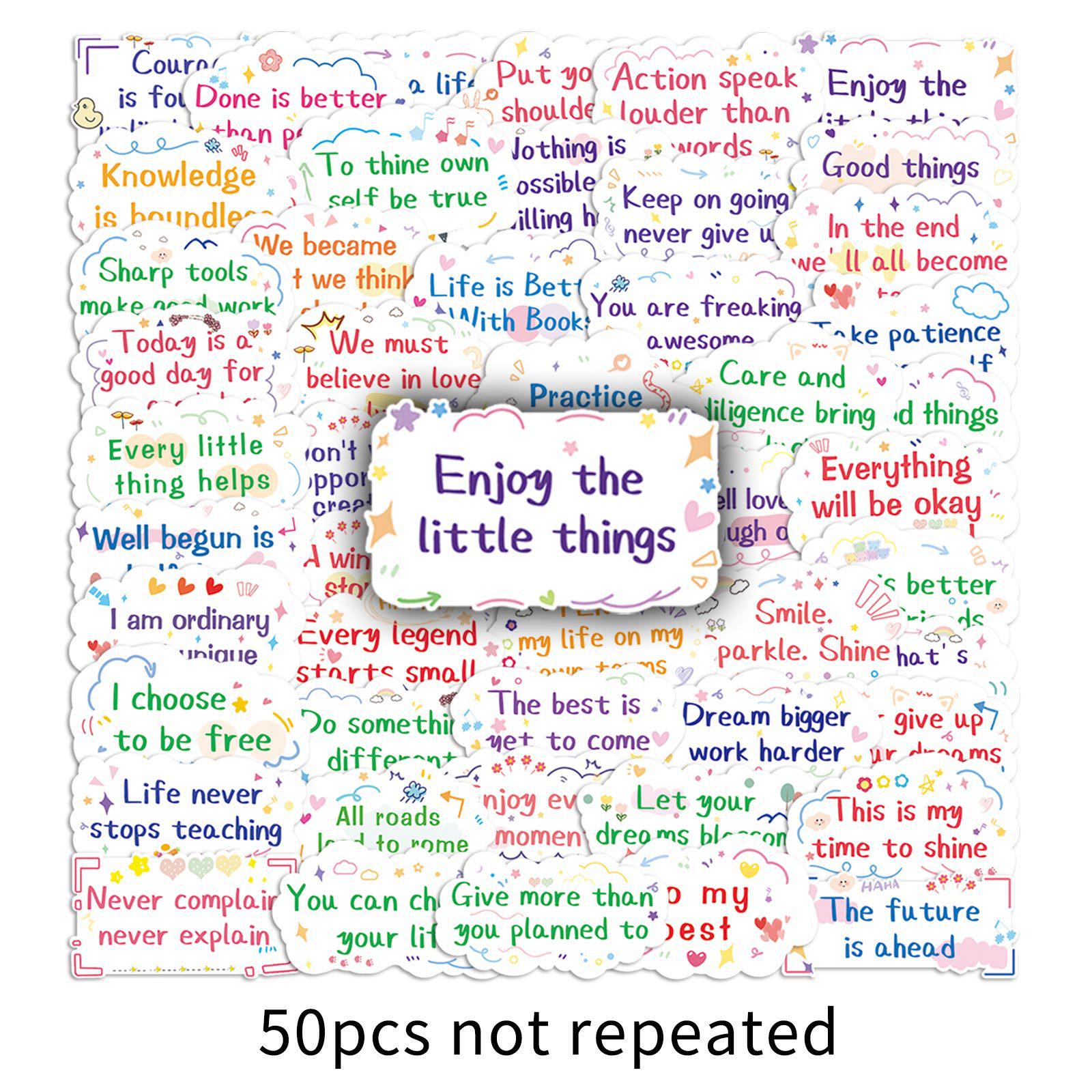 50 Inspirational English Sentence Stickers for Water Cups, Diaries & Computers