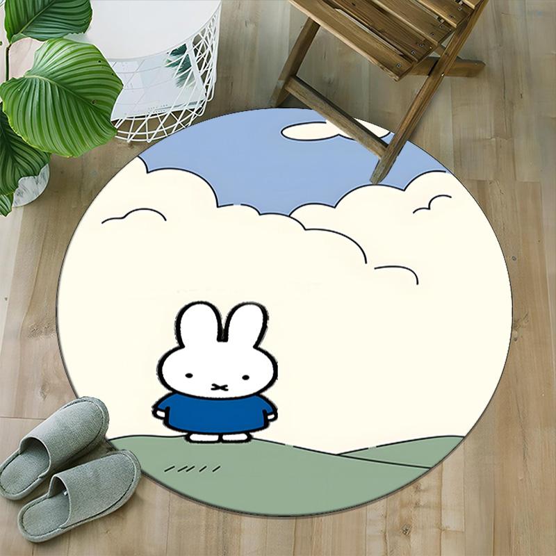 1pc Miffy3 Print Round Carpet Chair Round Carpet Suitable for Bedroom Living Room Home Decorative Carpet