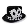 Elegante Cartola para Mulheres Homens Roupa de Festa Padrão de Cartas de Poker Chapéu Alto para Apresentações de Palco e Ocasiões Formais