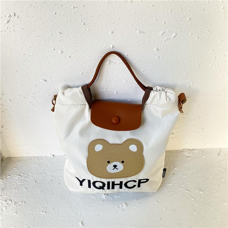 Adorable Kids Bear Pattern Gingham Tote Bag Stylish Springtime Crossbody For Girls