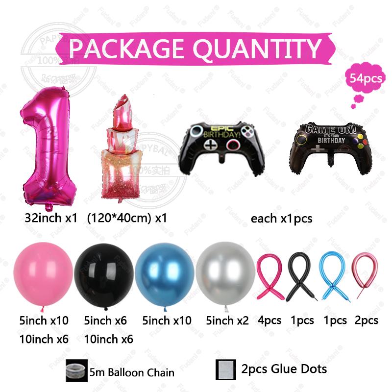 54pcs Red Lips Game Control Handle Black 1-9 Foil Digital Balloons Childrens Birthday Toys Party Decor Game Theme Party Supplies