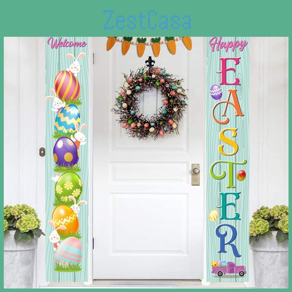 Porch Easter Sign Couplet Banner Party Decoration Egg Bunny Door Holiday Hanging