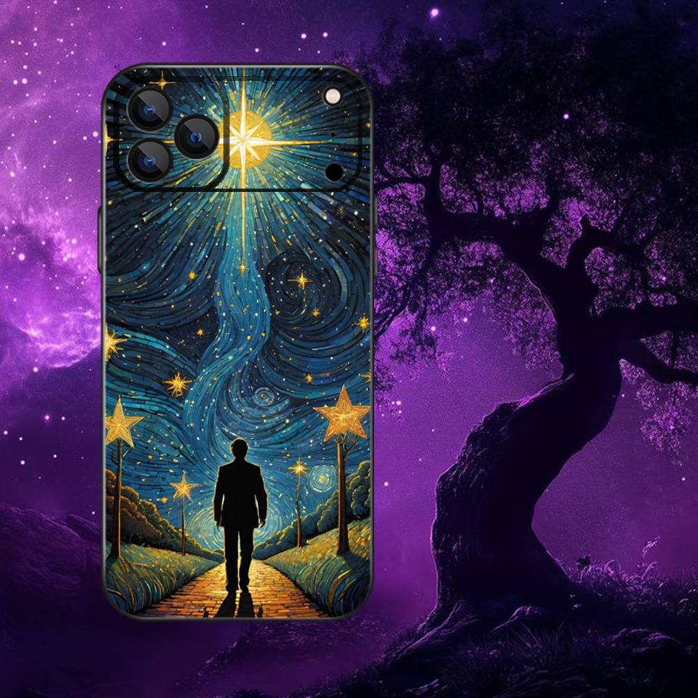 Starry Sky Art Trees Phone Case For iPhone 17,16,15,14,13,12,11,Pro Max,XSX,,XR,SE,Mini,8,7,Soft Silicone Black Cover