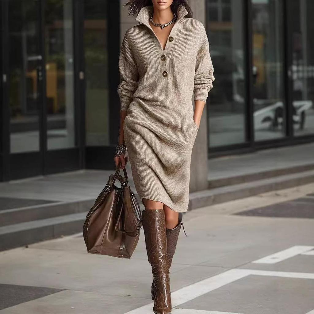 Women's Retro Knit Over-the-Knee Sweater Dress - Long, Loose, Pure Color Skirt, Autumn Winter Collection