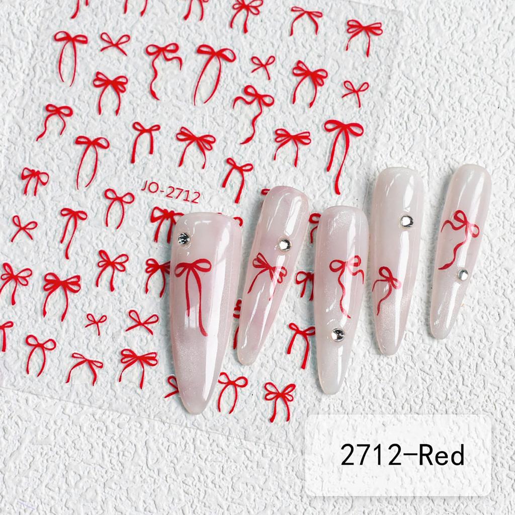 3D Black Red Pink Nail Stickers Bowknot Nail Decals Ribbon Butterfly Knot Self Adhesive Nail Sliders DIY Manicure Decorations
