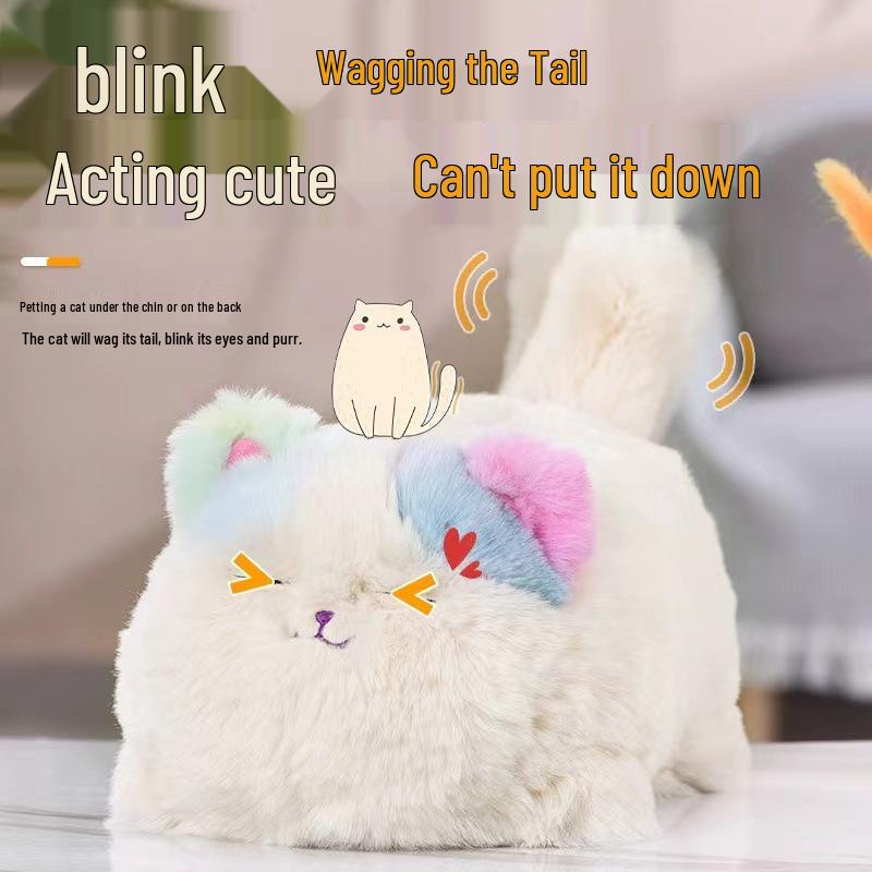 Quchao Hug Meow Simulated Cat Plush Toy with Talking, Blinking, and Tail Wagging Features for Kids
