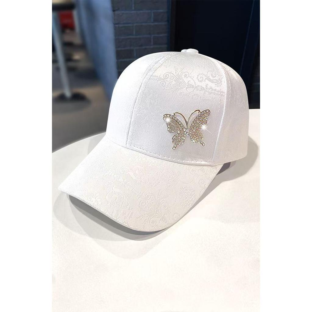 Women's Rhinestone Butterfly Baseball Cap - Summer Sun Protection Duckbill Hat