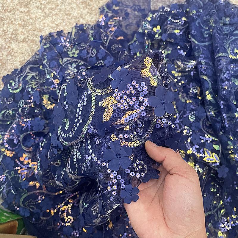 3D Sequin Petal Embroidery Fabric for Wedding Dress, Cheongsam, Hair Accessories, Shoes, Clothing, and DIY Crafts