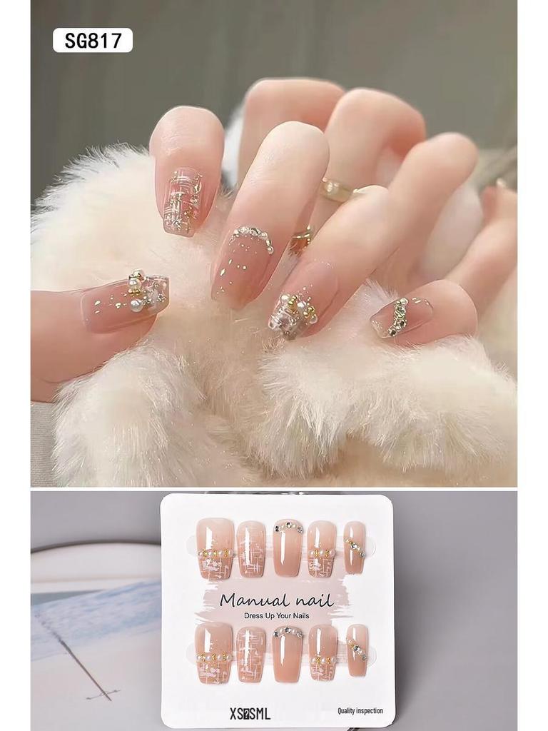 2025 New Style Rich Girl Medium-Length High-End Wearable Nail Stickers & Tips for Brides